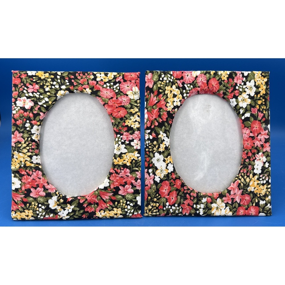 Vintage Handmade Floral Fabric Picture Photo Frame 8.5x7.25" Stand Alone